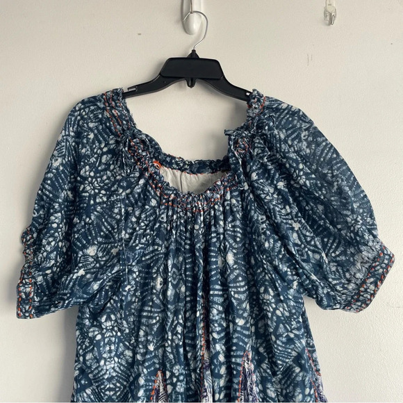 Free People indigo blue print babydoll off the shoulder dress 22279 - Picture 6 of 13